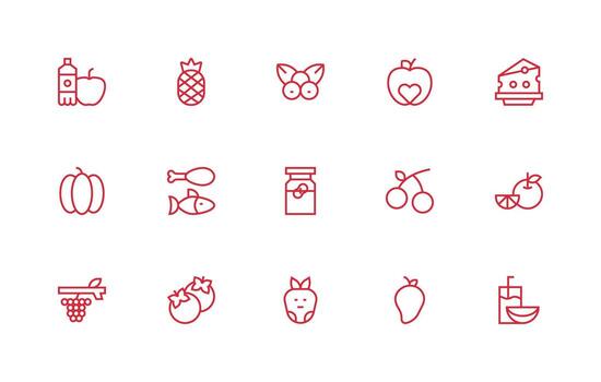 15 Icons for Healthy Food in Regular Line Format Customizable Icon Series for Mobile Screens vector