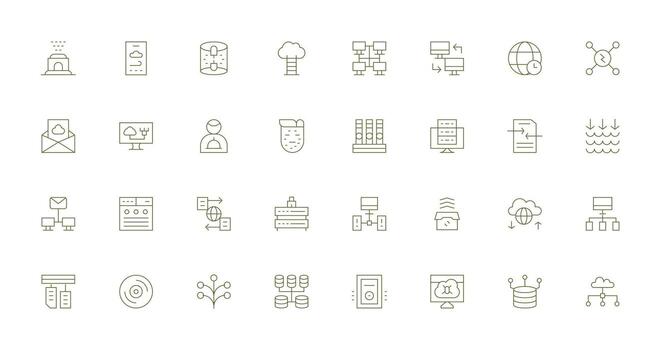 Server Icon Set with 32 Thin Line Graphics Minimal Icon Pack vector
