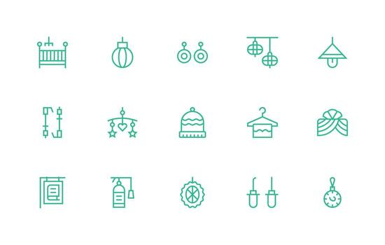 Regular Line Style Hanging Icons with 15 Vectors Scalable Icons for Cross-Platform Interfaces
