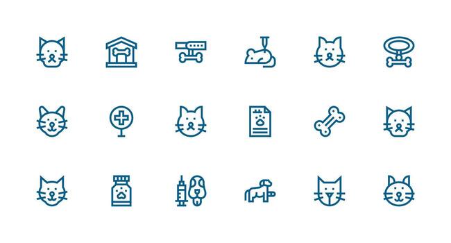 Veterinary Set with 18 Strong Stroke Line Icons Icon Set for Web vector