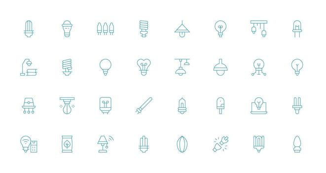 Bulb including 32 Thin Line Illustrations Core Icon Collection for Daily Tasks vector