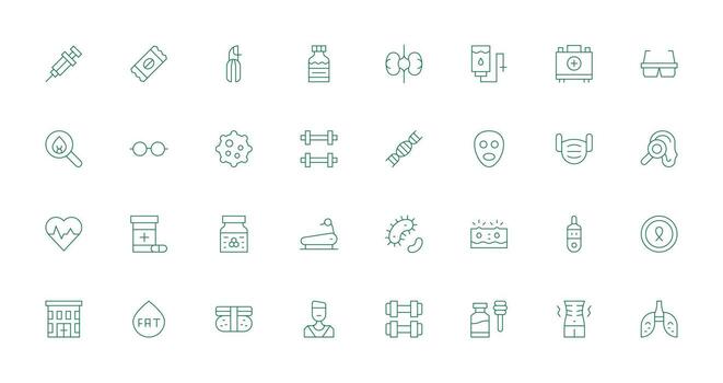 32 Thin Line Icons for Health Graphics Flexible Icon System for Web Interfaces vector