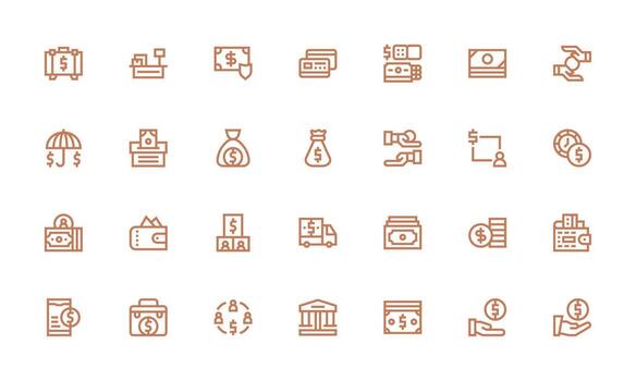 Cash Icon Set with 28 Bold Line Graphics Essential Icons for Rapid UI Building vector