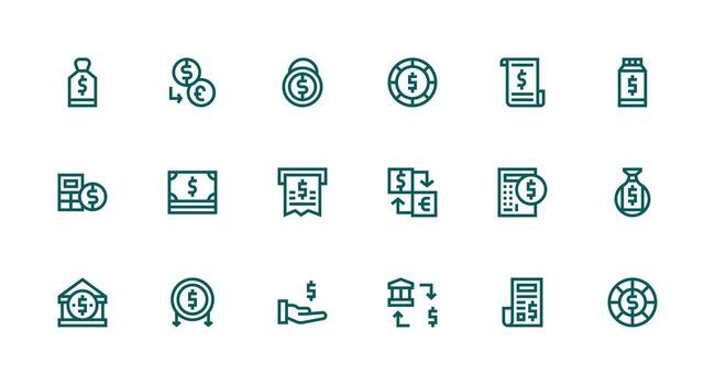 Usd Design Icons featuring 18 in Strong Stroke Line Style Flexible Icon System for Web Interfaces vector