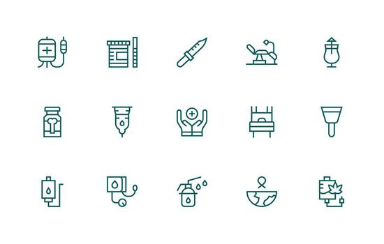 Medicine Icon Set with 15 Regular Line Graphics Glyph Icon Series vector