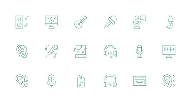 Minimal Line Style Sound Recording Icons with 18 Vectors Simple Icons for Interface and Wireframes