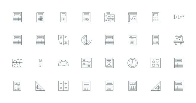 32 Thin Line Vectors for Math Theme Icons Built for Visual Consistency Pack