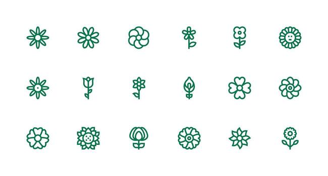 Petal Icon Set with 18 Strong Stroke Line Graphics Simple Icon Pack vector