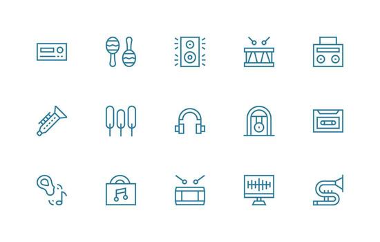 15 Icons for Music in Regular Line Format Balanced Icon Set for Functional Design vector