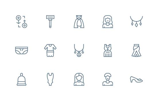 Feminine Icon Collection with 15 Regular Line Designs User Interface Icons for Digital Products vector