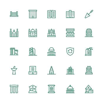 Building Design Icons featuring 25 in Medium Stroke Outline Style UI Icon Set vector