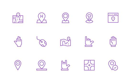 Navigation and interaction icons in purple vector
