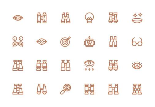 Set of line icons including binoculars vector