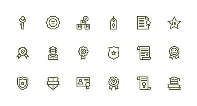 Certification featuring 18 Icons in Strong Stroke Line Design User Interface Icons for Digital Products vector