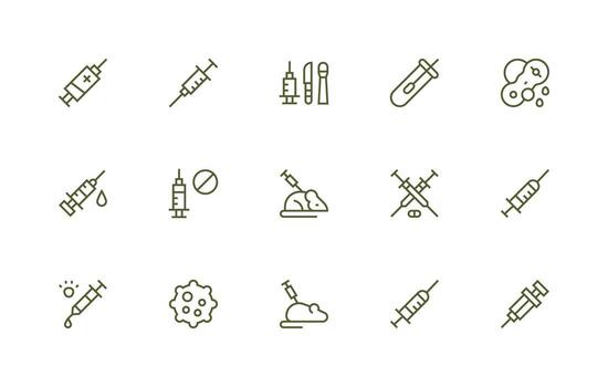 Vaccine Icon Set with 15 Regular Line Graphics Web Icon Collection vector