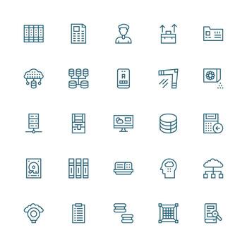 25 Medium Stroke Outline Icons for Data Management Graphics Essential Icons for Rapid UI Building vector