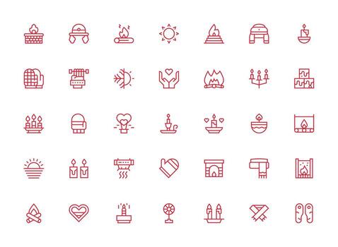 35 Icons for Warmth in Regular Clean Line Format Clean Icon Collection for Web Use vector