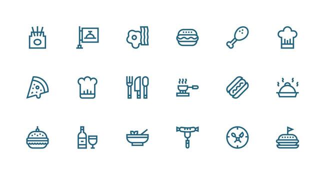 18 Icons for Meal in Strong Stroke Line Format Balanced Icon Set for Functional Design vector