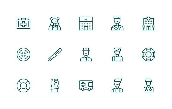 First Aid Icon Set with 15 Regular Line Graphics Line Icon Collection vector
