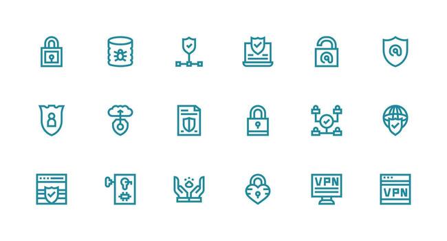 Digital Security Icon Set with 18 Strong Stroke Line Graphics Versatile Icon Collection for Designers vector
