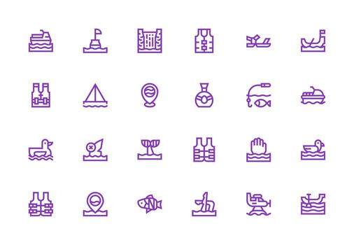 24 grueso línea línea íconos para río gráficos íconos construido para visual consistencia paquete vector