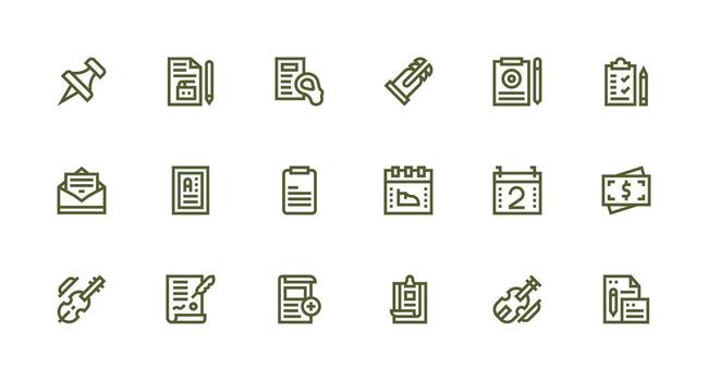 Strong Stroke Line Style Note Icons with 18 Vectors Icon Set for Apps