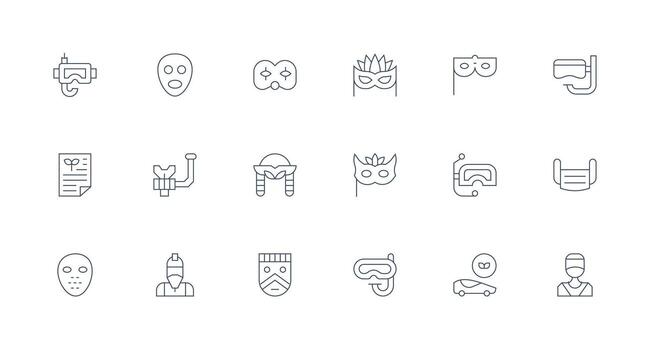 Mask Icon Set with 18 Minimal Line Graphics Clean Icon Pack vector