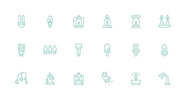 Light Source featuring 18 Icons in Minimal Line Design Printable Icon Collection vector