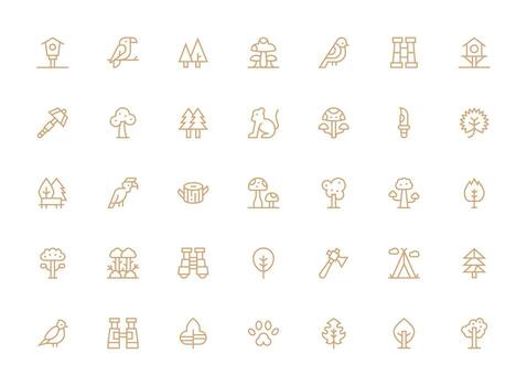 Forest Icon Set with 35 Regular Clean Line Graphics Simplified Icon Pack for Visual Tools vector