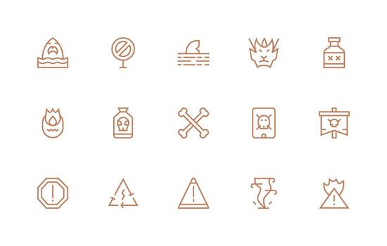 15 Icons for Danger Sign in Regular Line Format Multi-Purpose Icon Set vector