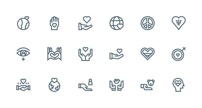 18 Strong Stroke Line Style Icons from Compassion Collection High-Resolution Icons for Any Platform vector