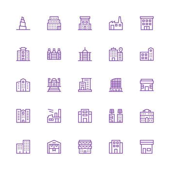 25 Icons for Commercial Building in Medium Stroke Outline Format Full Icon Library for UI Designers vector