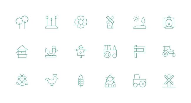 Countryside Design Icons featuring 18 in Minimal Line Style Multi-Style Icon Collection vector
