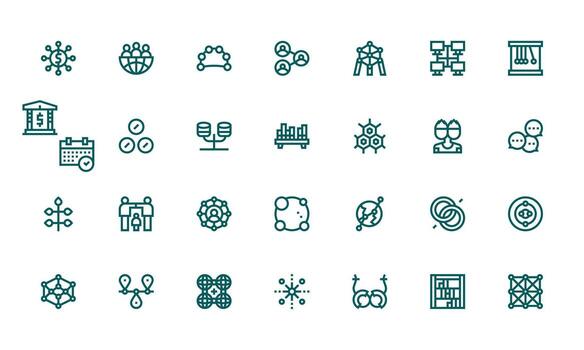 Icons of networking and data visualization vector