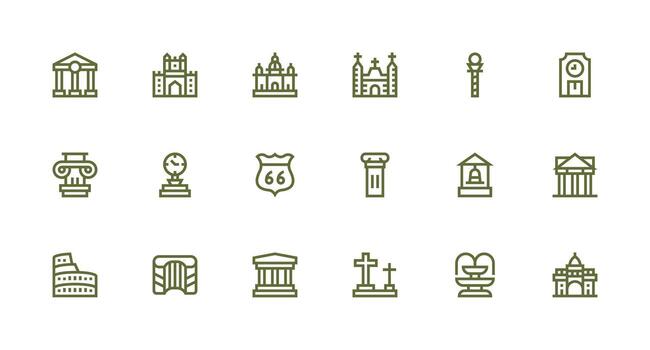 18 Strong Stroke Line Style Icons from Monument Collection UI Icon Set vector