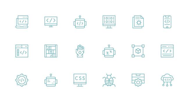 programación icono conjunto con 18 mínimo línea gráficos pulcramente diseñado íconos para web plataformas vector