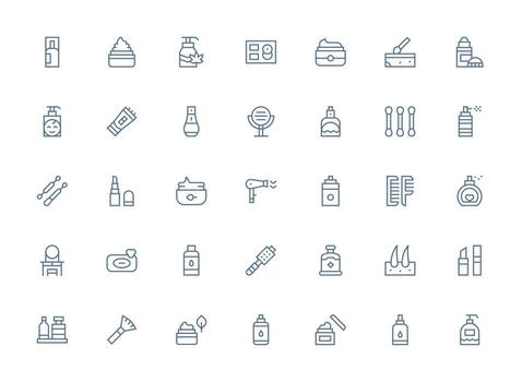 Cosmetics Visual Pack containing 35 Regular Clean Line Icons Essential Icons for Rapid UI Building vector