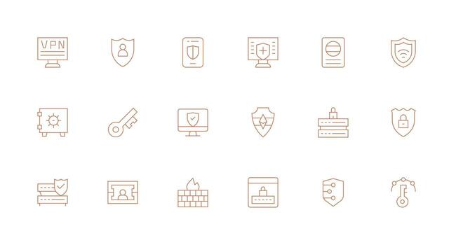 Firewall featuring 18 Icons in Minimal Line Design Clean Icon Collection for Web Use vector