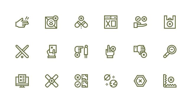 18 íconos para negar en fuerte carrera línea formato organizado icono paquete para rápido acceso vector