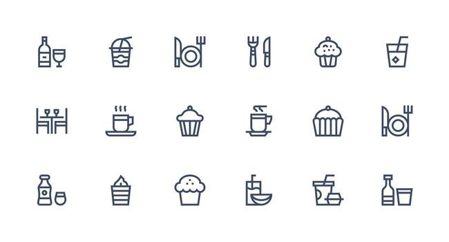 Cafe Icon Icon Collection with 18 Strong Stroke Line Designs Balanced Icon Set for Functional Design vector