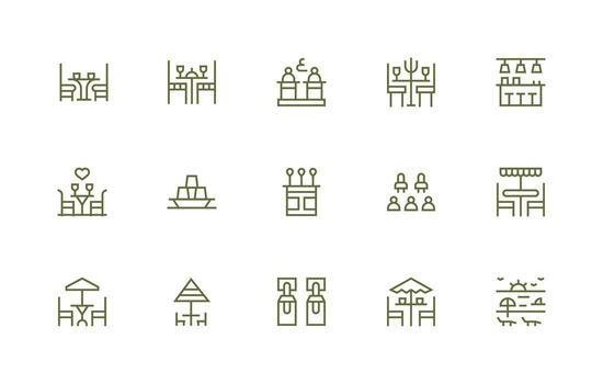 Chairs Icon Collection with 15 Regular Line Designs Icon Set for Projects vector