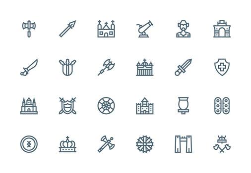 Medieval Visual Pack containing 24 Thick Line Line Icons Scalable Icons for Cross-Platform Interfaces vector