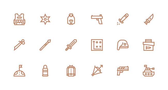 Tactical Icon Set with 18 Strong Stroke Line Graphics Display Icon Pack vector
