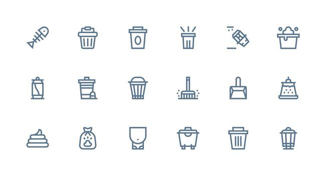 18 Icons for Garbage in Strong Stroke Line Format Complete Icon Set for Mobile Apps vector