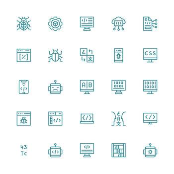 Icons depicting coding and technology concepts vector