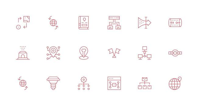 18 enrutamiento íconos en mínimo línea estético diseño icono paquete vector