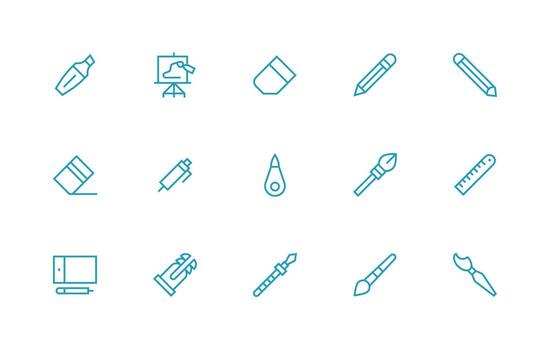 Drawing Tool Set with 15 Regular Line Icons Clean Icon Pack vector