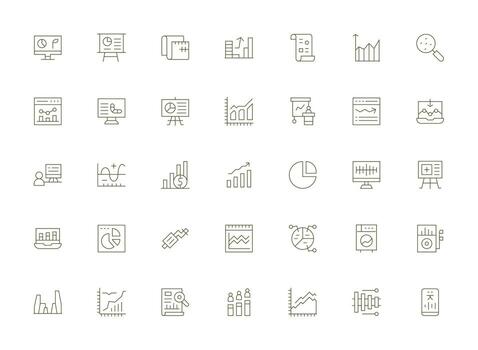 Line icons of graphs and charts vector