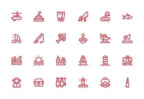 24 grueso línea línea estilo íconos desde mar colección completar icono haz para web diseño vector