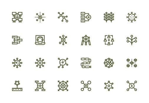 Nodes Visual Pack containing 24 Thick Line Line Icons Scalable Icons for Cross-Platform Interfaces vector